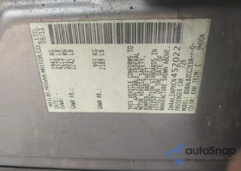 2012 Nissan Altima 2.5 S z USA, uszkodzony, nr VIN 1N4AL2APXCN452022